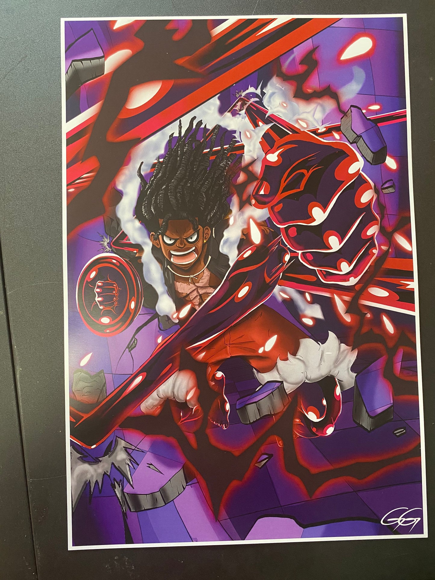 Straw hat Luffy Gear 4 "Snake-Man" Wall art, Black anime art prints