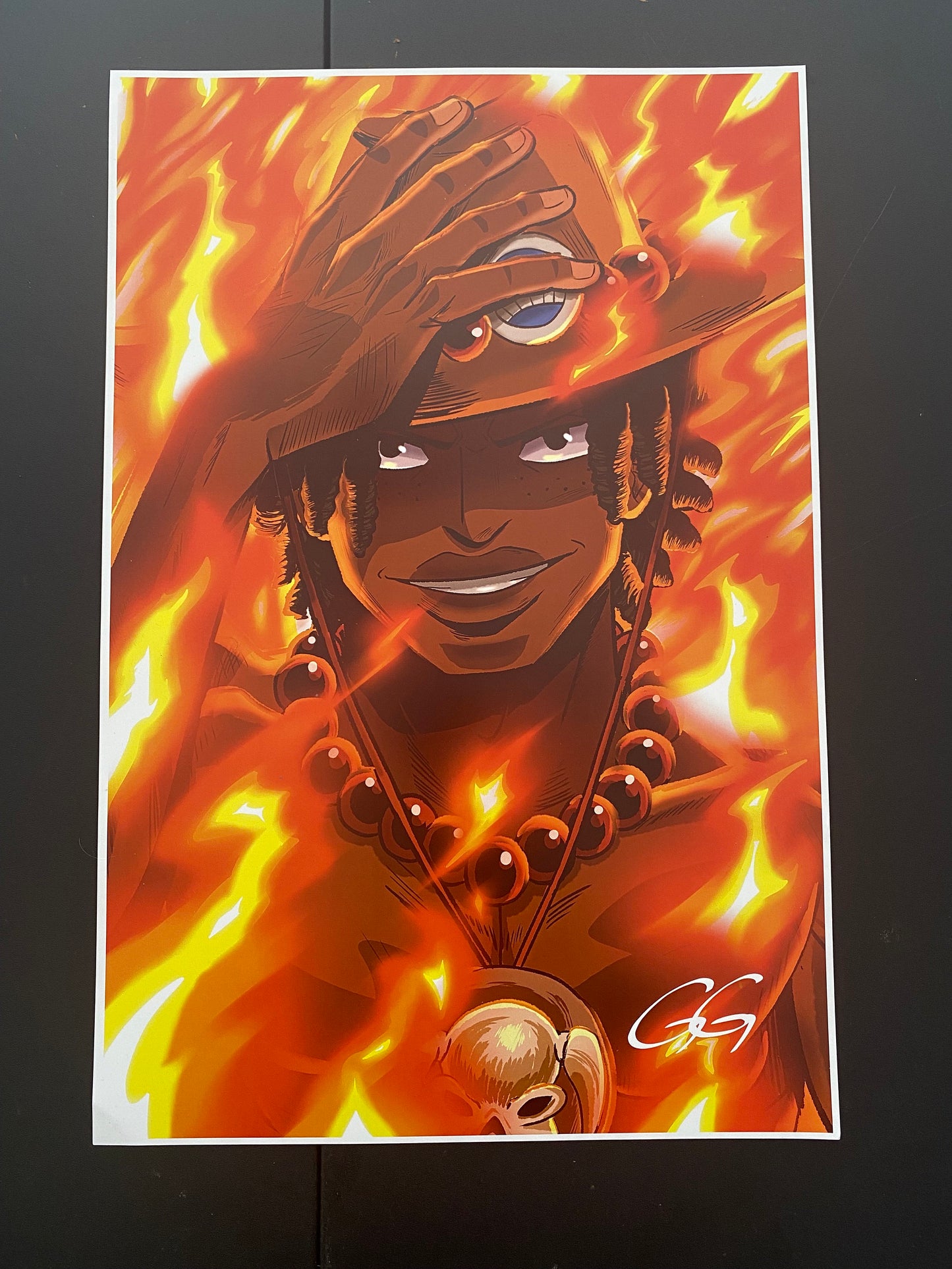 Fire Fist Portgas D. Ace anime Wall art poster, Black anime art prints