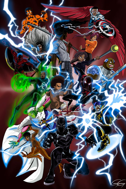 Black Anime characters & Superheroes Wall art, black anime art prints