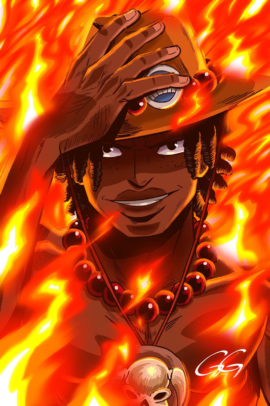 Fire Fist Portgas D. Ace anime Wall art poster, Black anime art prints